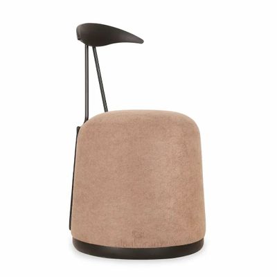 Chairs - Credu - Solidwood Pouffe cum Chair with Cream Color Fabric - ALANKARAM