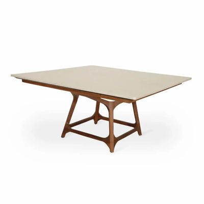 Tables Salle à Manger - Dolgu - Table à manger en teck avec plateau en pierre - ALANKARAM