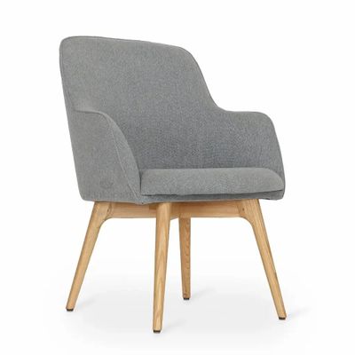 Chaises - Dolt - Chaise de salle à manger en bois massif avec tissu gris - ALANKARAM