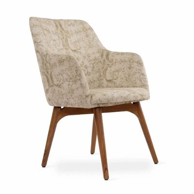 Chairs - Dolt - Teakwood Dining Chair with Cream Floral Fabric - ALANKARAM