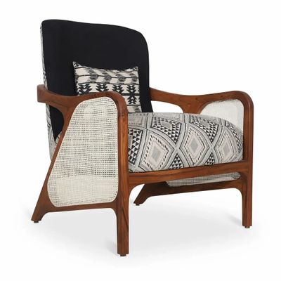 Chairs - Egri - Teakwood Lounge Chair with Rattan - ALANKARAM