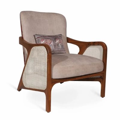 Chairs - Egri - Teakwood Lounge Chair with Rattan - ALANKARAM