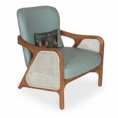 Chairs - Egri - Teakwood Lounge Chair with Rattan - ALANKARAM