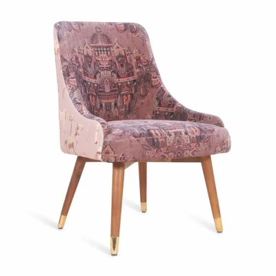 Chaises - Faraja - Chaise de salle à manger en teck avec tissu imprimé rose - ALANKARAM