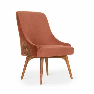 Chaises - Faraja - Chaise de salle à manger en teck avec tissu imprimé rouille - ALANKARAM