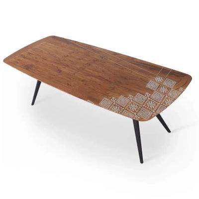 Dining Tables - Fusi Teakwood Dining Table with Brass on Top - ALANKARAM