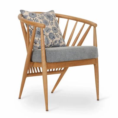 Chairs - Hloma - Solidwood Dining Chair with Blue Fabric - ALANKARAM