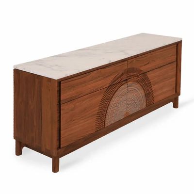 Chests of drawers - Holvi Teakwood Storage Unit with Traditional Desgin on Front - ALANKARAM