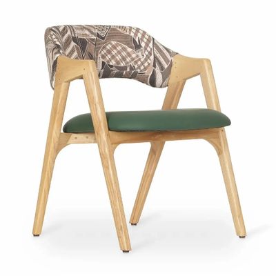 Chaises - Ikkita - Chaise de salle à manger en bois massif avec similicuir vert - ALANKARAM