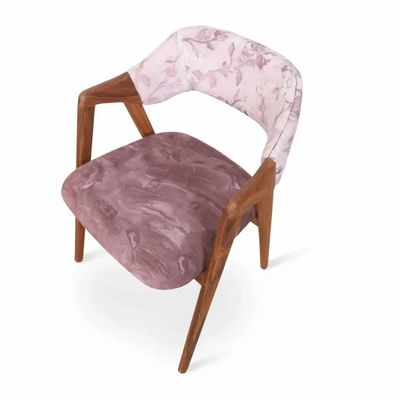 Chaises - Ikkita - Chaise de salle à manger en teck avec tissu imprimé violet - ALANKARAM