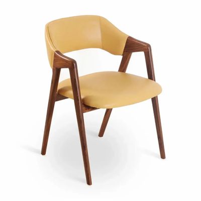 Chairs - Ikkita - Teakwood Dining Chair with Yellow Leatheretter - ALANKARAM