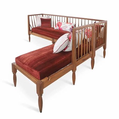 Benches - Iste Teakwood Bench with Red Fabric - ALANKARAM