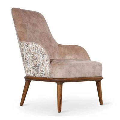 Chaises - Iyi - Fauteuil Lounge en Tissu Beige - ALANKARAM