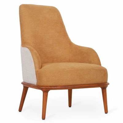 Chairs - Iyi - Lounge Chair with Ligh Yellow Fabric - ALANKARAM