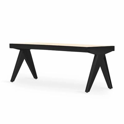 Benches - Jeanneret - Solidwood Bench with White Rattan - ALANKARAM