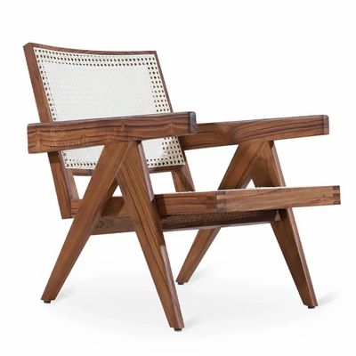 Chaises - Jeanneret - Fauteuil en teck et rotin blanc cassé - ALANKARAM