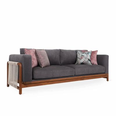 Sofas - Kaha - Three Seater Teakwood Sofa - ALANKARAM