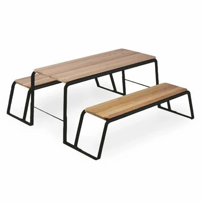 Bancs - Klop - Banc en bois massif avec base en métal - ALANKARAM