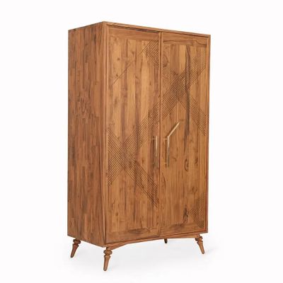 Wardrobe - Krizovy Teakwood Storage Unit with Brass (Medium) - ALANKARAM