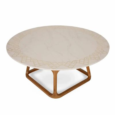 Dining Tables - Krug - Teakwood Dining Table with Black Stone Top - ALANKARAM