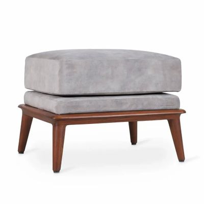 Footrests - Lega - Teakwood Footstool - with Beige Fabric - ALANKARAM