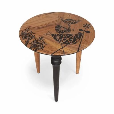 Other tables - Marami - Teakwood Side Table with Black Painting top - ALANKARAM