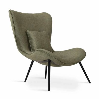 Chairs - Maru Metal Lounge Chair with Green Fabric - ALANKARAM
