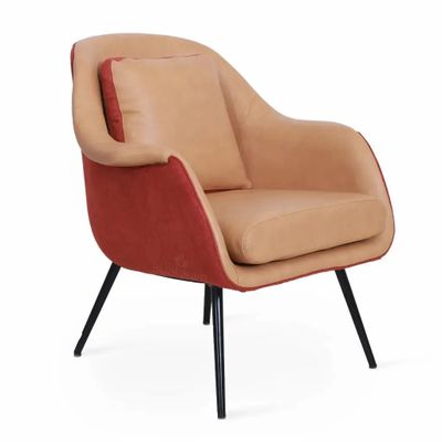 Chairs - Nefis - Lounge Chair with Red Fabric and Metal Legs - ALANKARAM