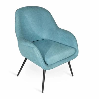 Chairs - Nefis - Metal Legs Lounge Chair with Sky Blue Fabric - ALANKARAM