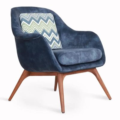 Chairs - Nefis - Teakwood Lounge Chair with Blue Velvet - ALANKARAM