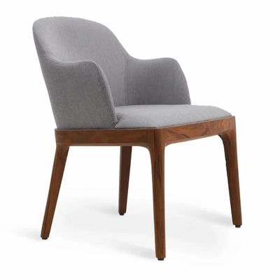 Chaises - Ozlu - Chaise de salle à manger en teck avec tissu gris - ALANKARAM