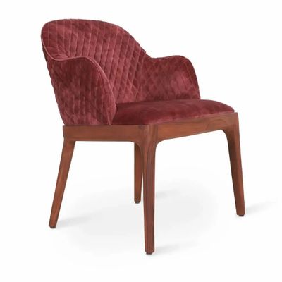 Chaises - Ozlu - Chaise de salle à manger en teck avec tissu marron - ALANKARAM