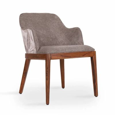 Chaises - Ozlu - Chaise de salle à manger en teck avec tissu crème fumé - ALANKARAM