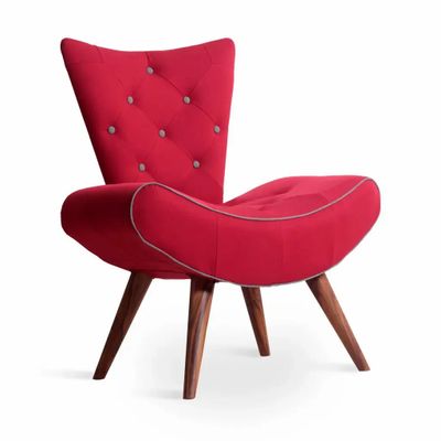 Chairs - Papaki - Lounge Chair with Red Fabric - ALANKARAM
