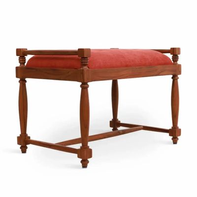 Bancs - Penkki - Banc en teck avec tissu rouge - ALANKARAM