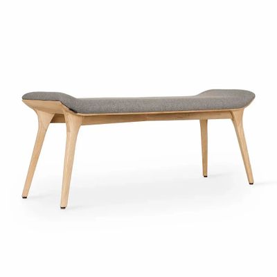 Bancs - Banc en bois massif Phalaka avec tissu gris - ALANKARAM
