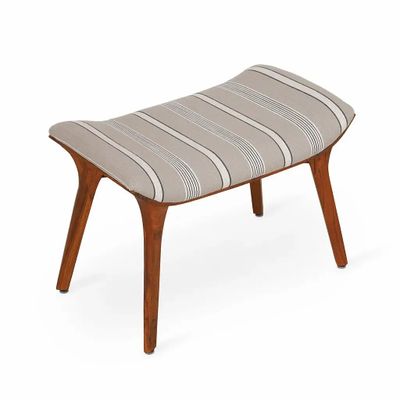 Bancs - Banc en teck Phalaka avec tissu imprimé gris - ALANKARAM