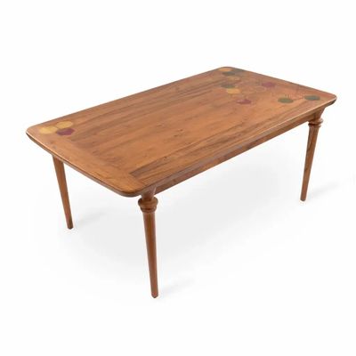 Dining Tables - Piki - Teakwood Dining Table with Hexagonal Artwork - ALANKARAM