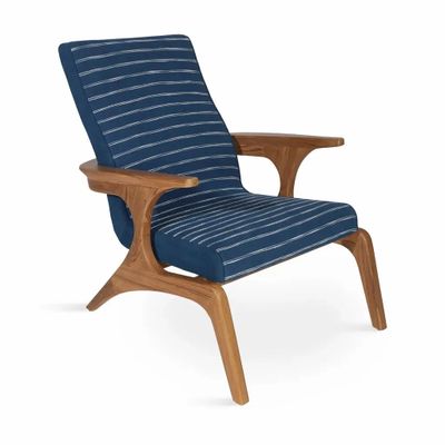 Chairs - Piko - Lounge Chair with Blue Fabric - ALANKARAM