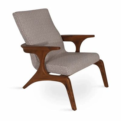 Chairs - Piko - Lounge Chair with Cream Printed Fabric - ALANKARAM