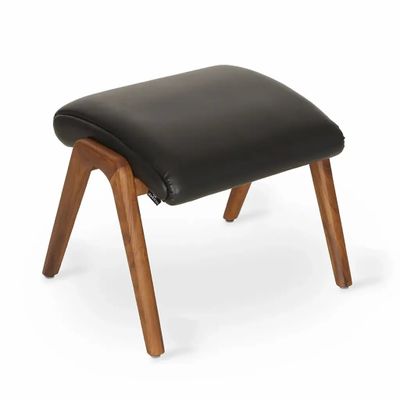 Footrests - Piko - Teakwood Footstool With Black Leatherette - ALANKARAM