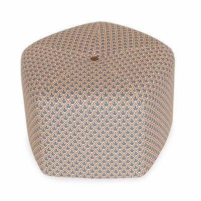 Ottomans - Pouffe - Pentagon Shaped Ottoman with Blue Printed Fabric - ALANKARAM