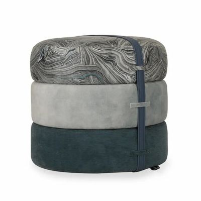 Ottomans - Pouffe - Round Ottoman with Green Fabric - ALANKARAM