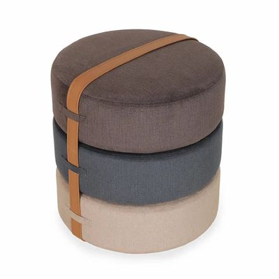 Poufs - Pouf rond en tissu gris, bleu et marron - ALANKARAM