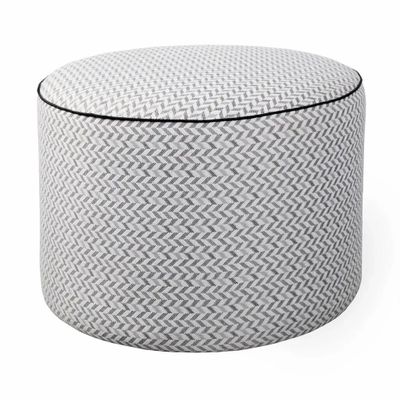Poufs - Pouf rond en tissu imprimé blanc cassé - ALANKARAM
