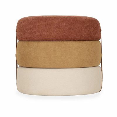Poufs - Pouf rond en tissu rouge, jaune et blanc cassé - ALANKARAM