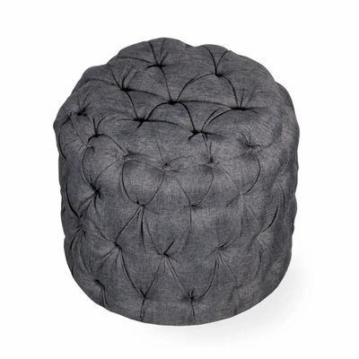 Ottomans - Pouffe - Solidwood Ottoman with Grey Fabric - ALANKARAM
