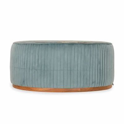 Ottomans - Pouffe - Teakwood Ottoman with Green Fabric - ALANKARAM