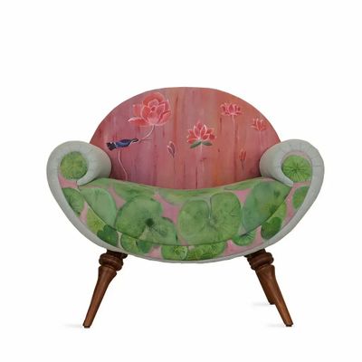 Chairs - Puoli - Lounge Chair with Green Fabric - ALANKARAM