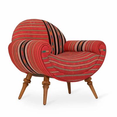 Chairs - Puoli - Lounge Chair with Red Fabric - ALANKARAM